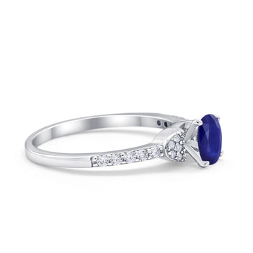 Art Deco Wedding Bridal Ring Round Simulated Blue Sapphire CZ 925 Sterling Silver